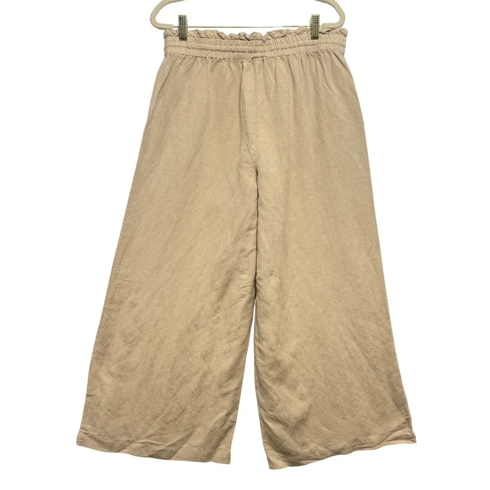 LOFT Wide Leg Linen‎ Blend Pants Womens M Tan NWT Paperbag Waist Pockets